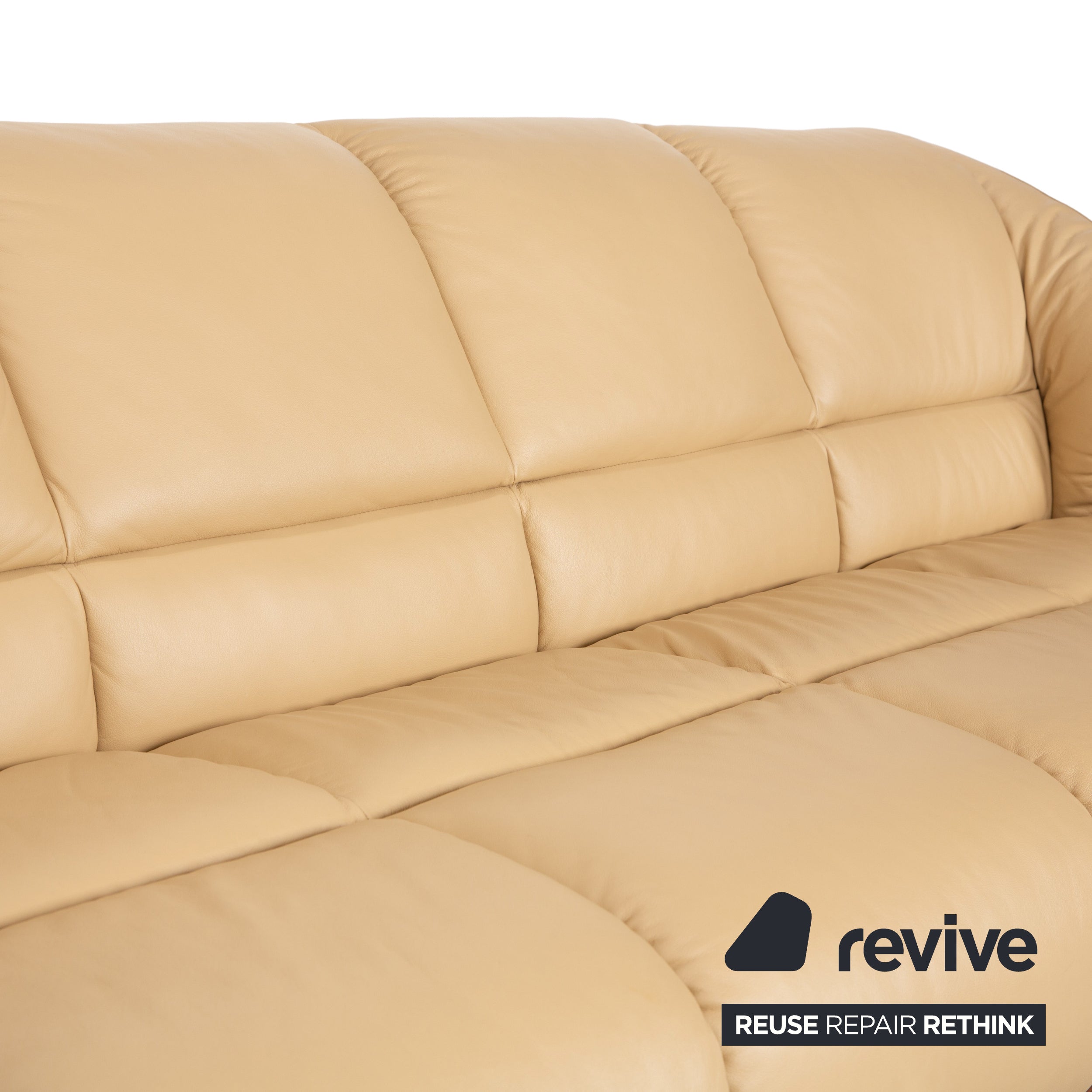 Stressless Oslo Leather Wood Four-Seater Beige Cream Brown Sofa Couch