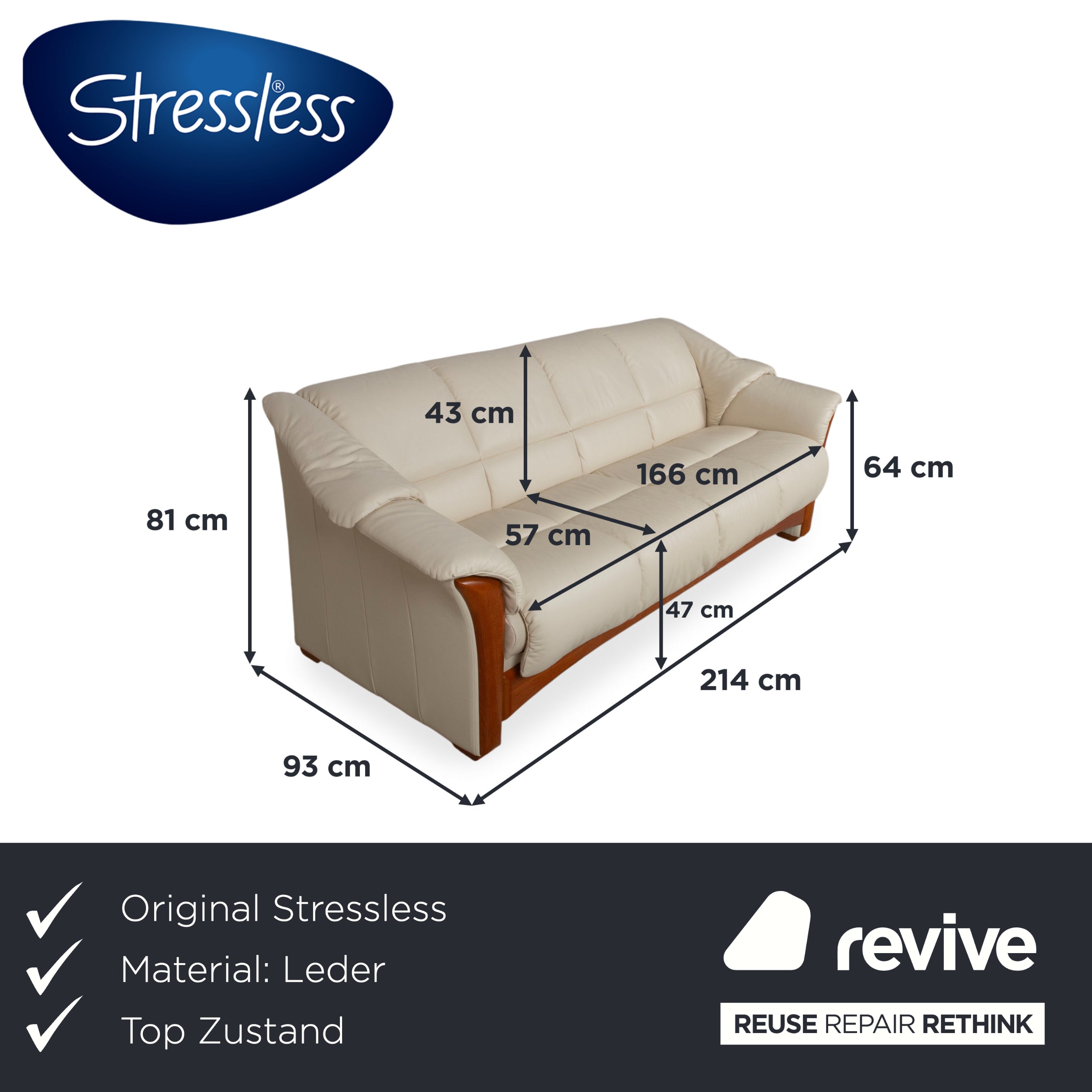 Stressless Oslo Leder Viersitzer Creme Sofa Couch