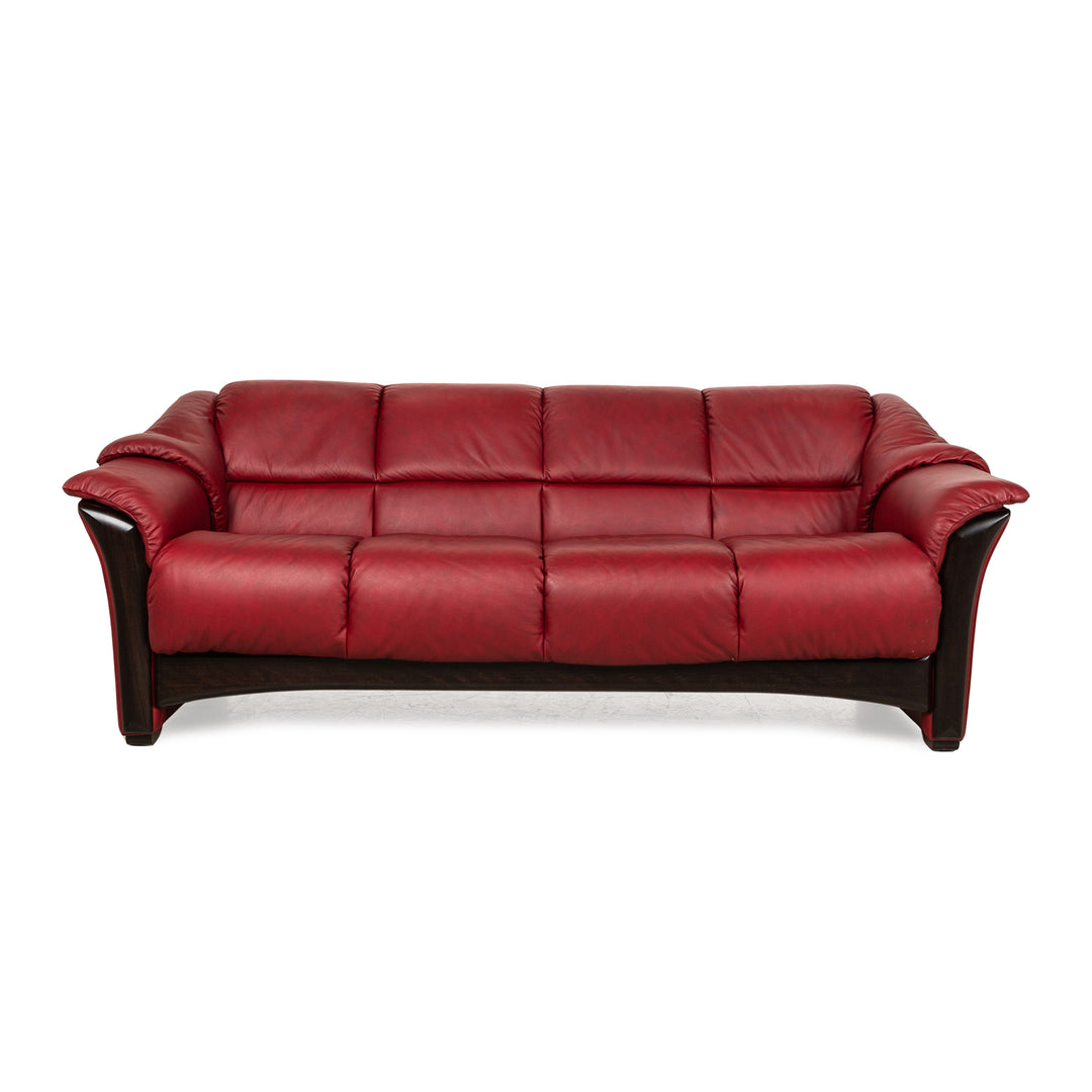 Stressless Oslo Leather Four Seater Red Sofa Couch