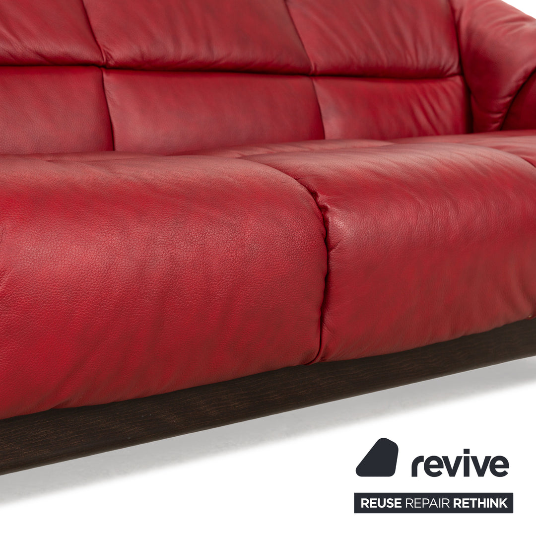 Stressless Oslo Leather Four Seater Red Sofa Couch