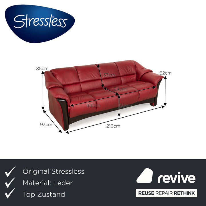 Stressless Oslo Leather Four Seater Red Sofa Couch