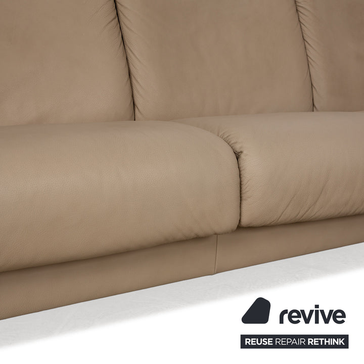 Stressless Paradise Leather Three Seater Beige Sofa Couch