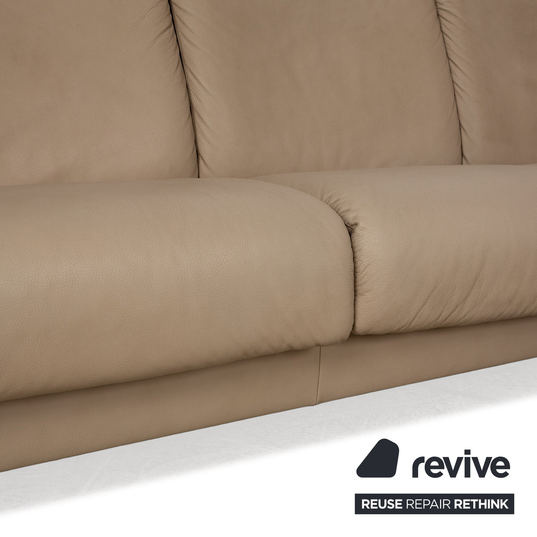 Stressless Paradise Leather Three Seater Beige Sofa Couch