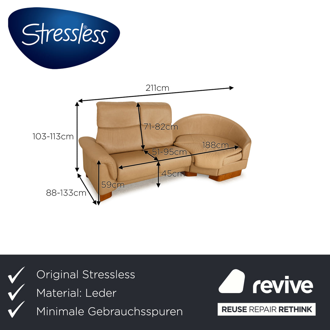 Stressless Paradise Leather Three Seater Beige Sofa Couch