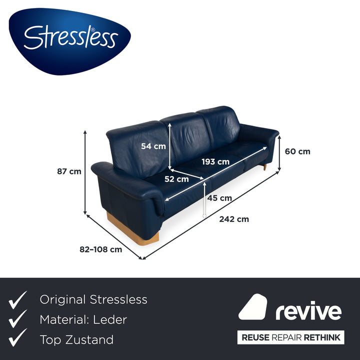 Stressless Paradise Leder Dreisitzer Blau Marine Sofa Couch manuelle Funktion
