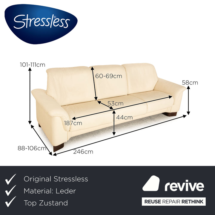 Stressless Paradise Leder Dreisitzer Creme Sofa Couch manuelle Funktion