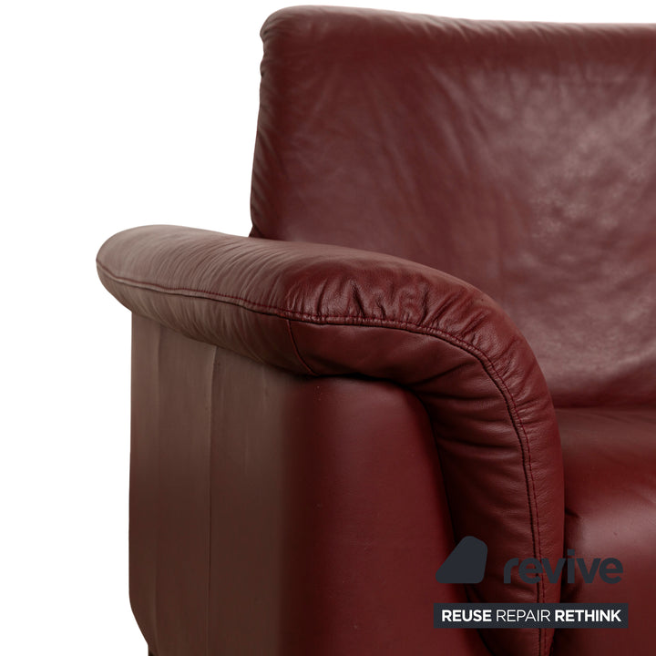 Stressless Paradise Leather Three Seater Red Sofa Couch Manual Function