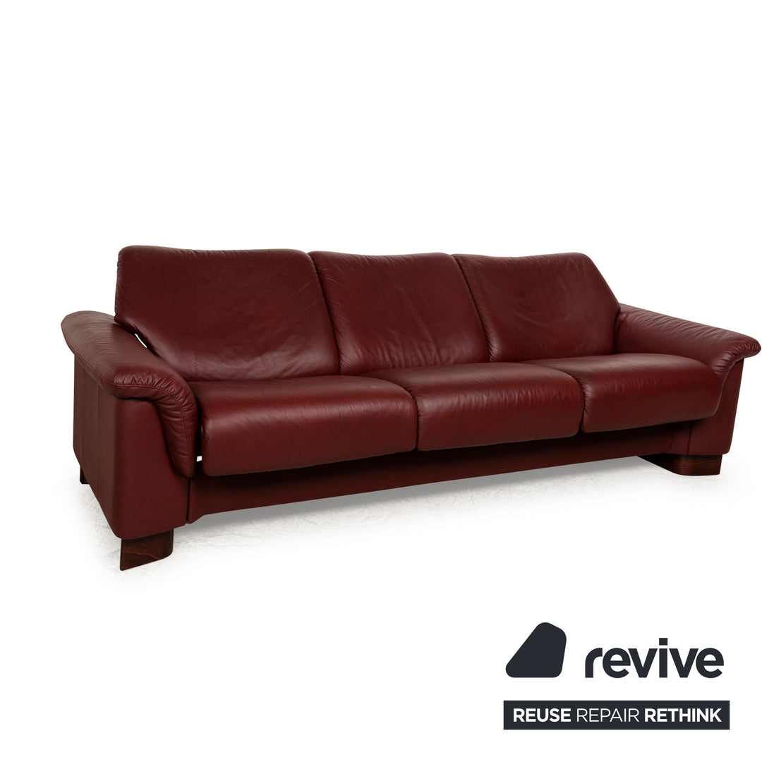 Stressless Paradise Leather Three Seater Red Sofa Couch Manual Function