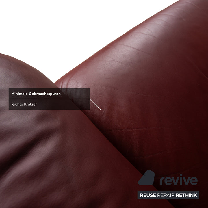 Stressless Paradise Leather Three Seater Red Sofa Couch Manual Function