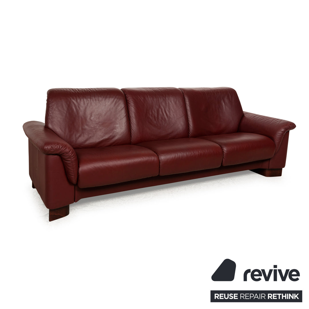 Stressless Paradise Leather Three Seater Red Sofa Couch Manual Function
