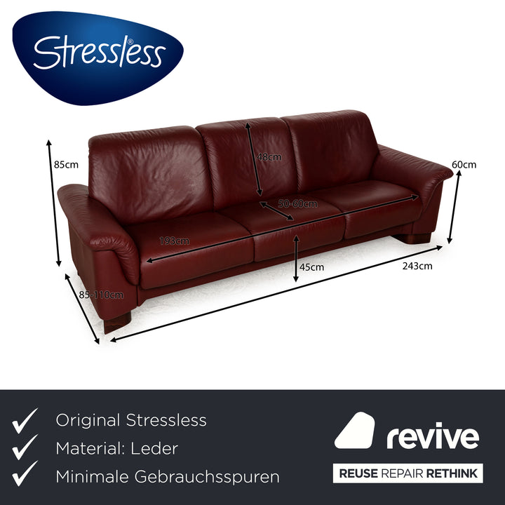 Stressless Paradise Leather Three Seater Red Sofa Couch Manual Function