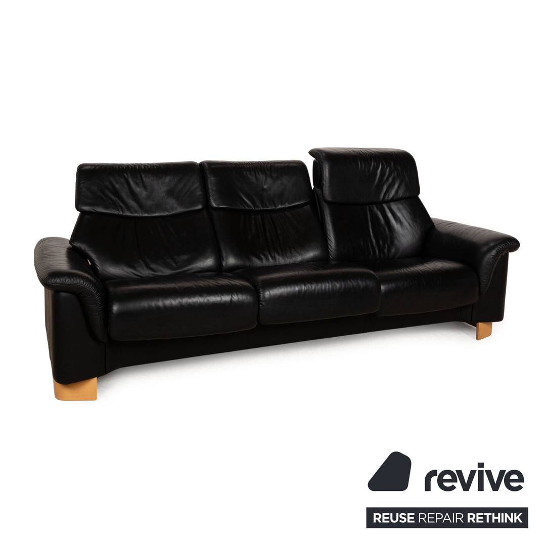 Stressless Paradise Leather Three-Seater Black Sofa Couch