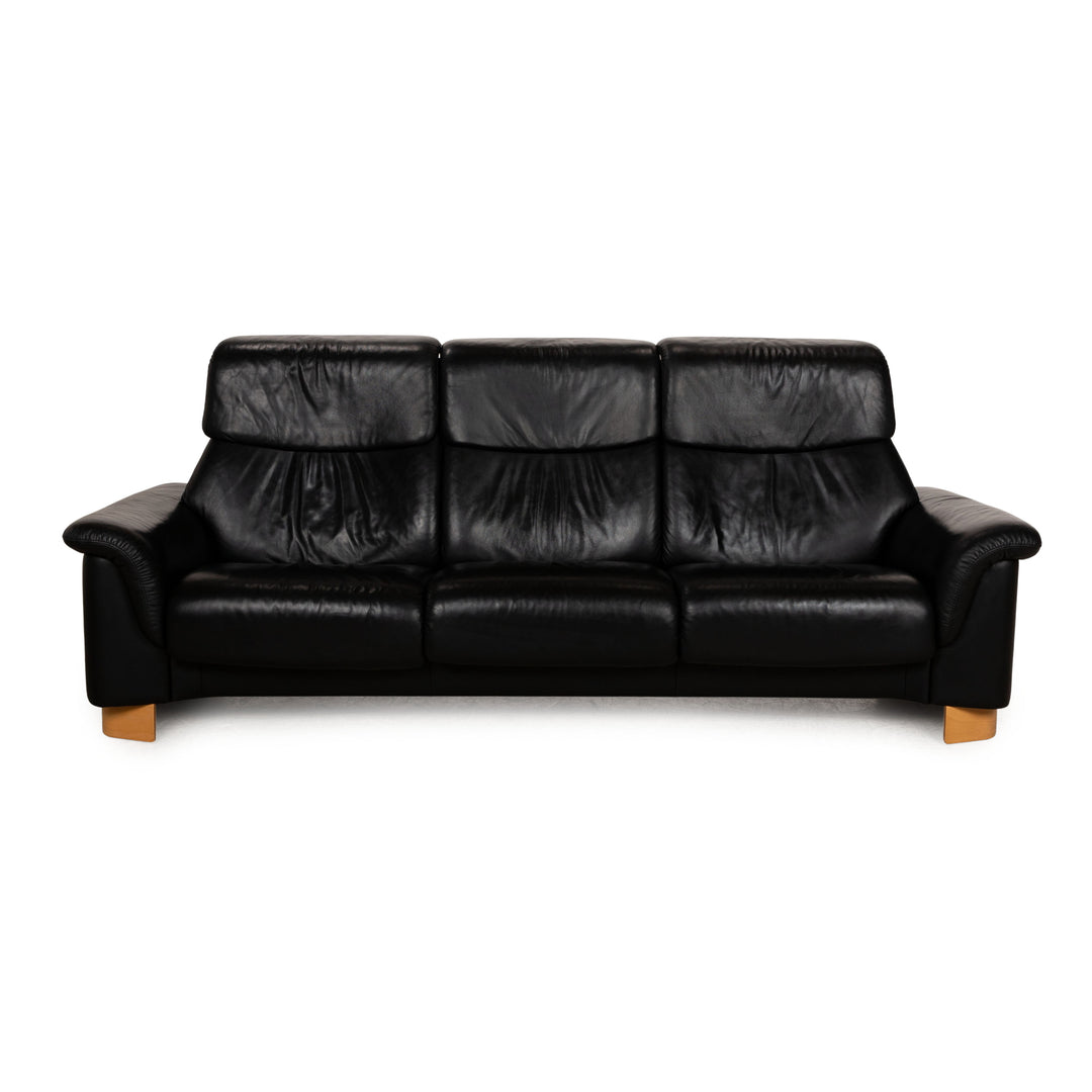 Stressless Paradise Leather Three-Seater Black Sofa Couch