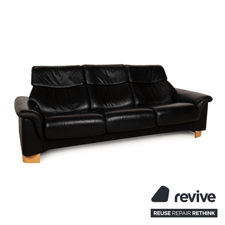 Stressless Paradise Leather Three-Seater Black Sofa Couch