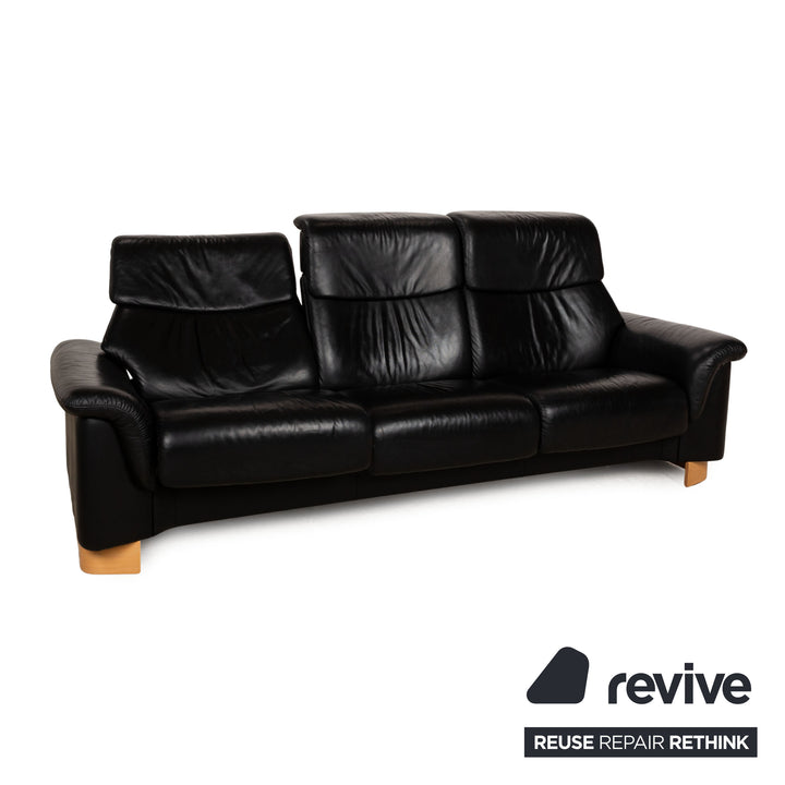 Stressless Paradise Leather Three-Seater Black Sofa Couch