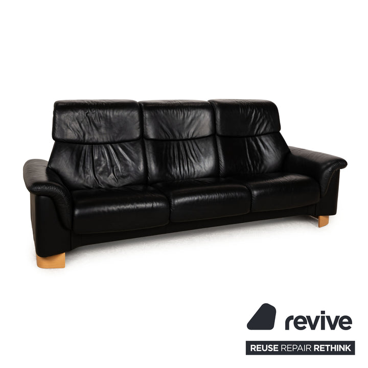 Stressless Paradise Leather Three-Seater Black Sofa Couch