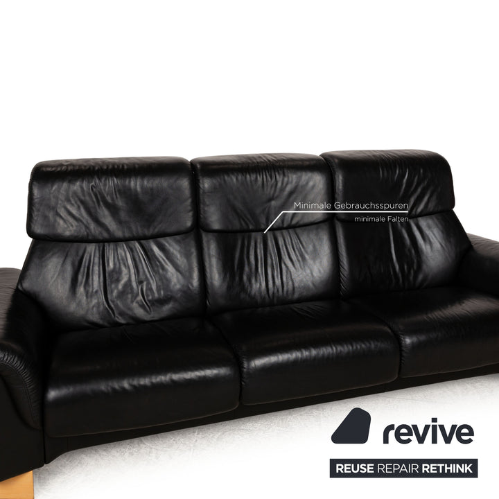 Stressless Paradise Leather Three-Seater Black Sofa Couch