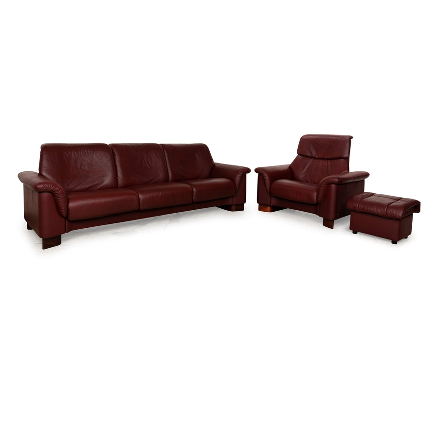 Stressless Paradise Leather Sofa Set Red Sofa Couch Three-seater Armchair Stool Manual Function