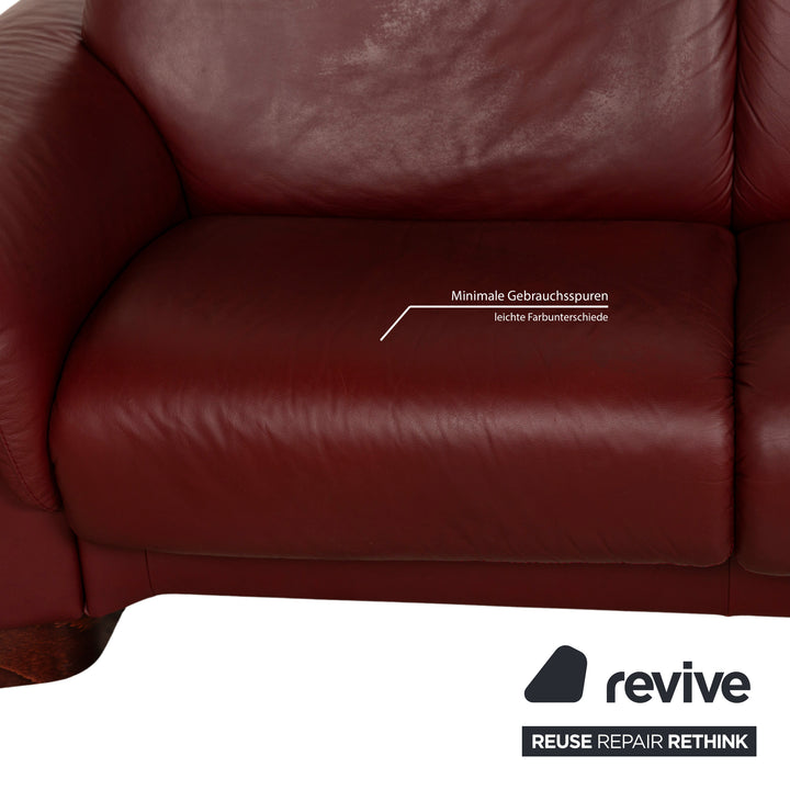 Ensemble de canapés en cuir Stressless Paradise rouge, canapé, fauteuil trois places, tabouret, fonction manuelle