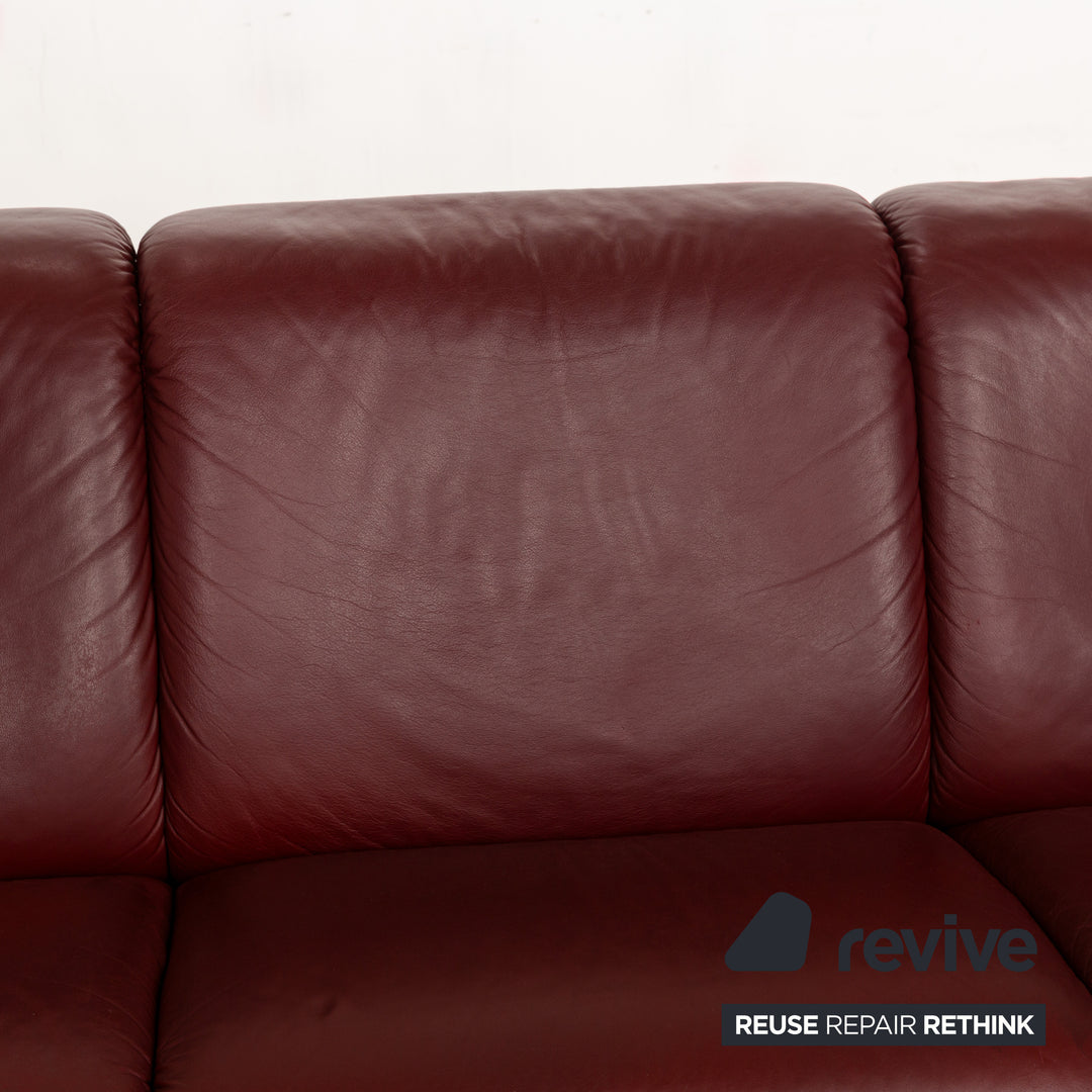 Stressless Paradise Leder Sofa Garnitur Rot Sofa Couch Dreisitzer Sessel Hocker manuelle Funktion