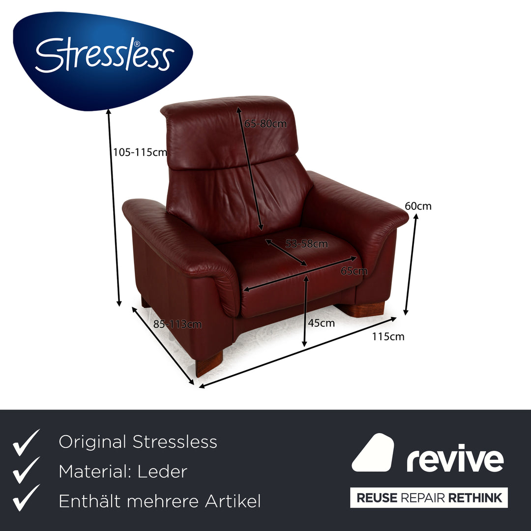 Stressless Paradise Leder Sofa Garnitur Rot Sofa Couch Dreisitzer Sessel Hocker manuelle Funktion