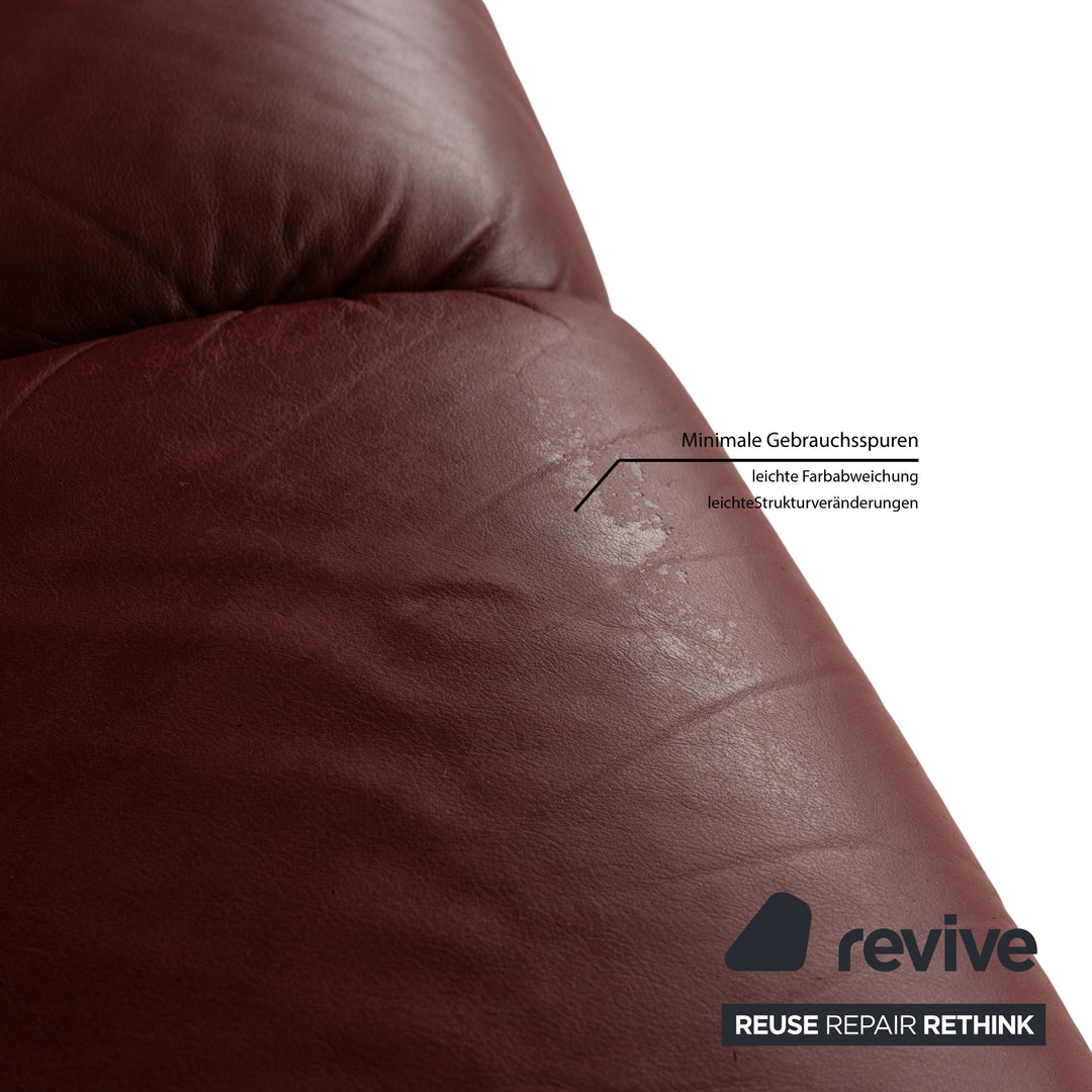 Stressless Paradise Leder Sofa Garnitur Rot Sofa Couch Dreisitzer Sessel Hocker manuelle Funktion