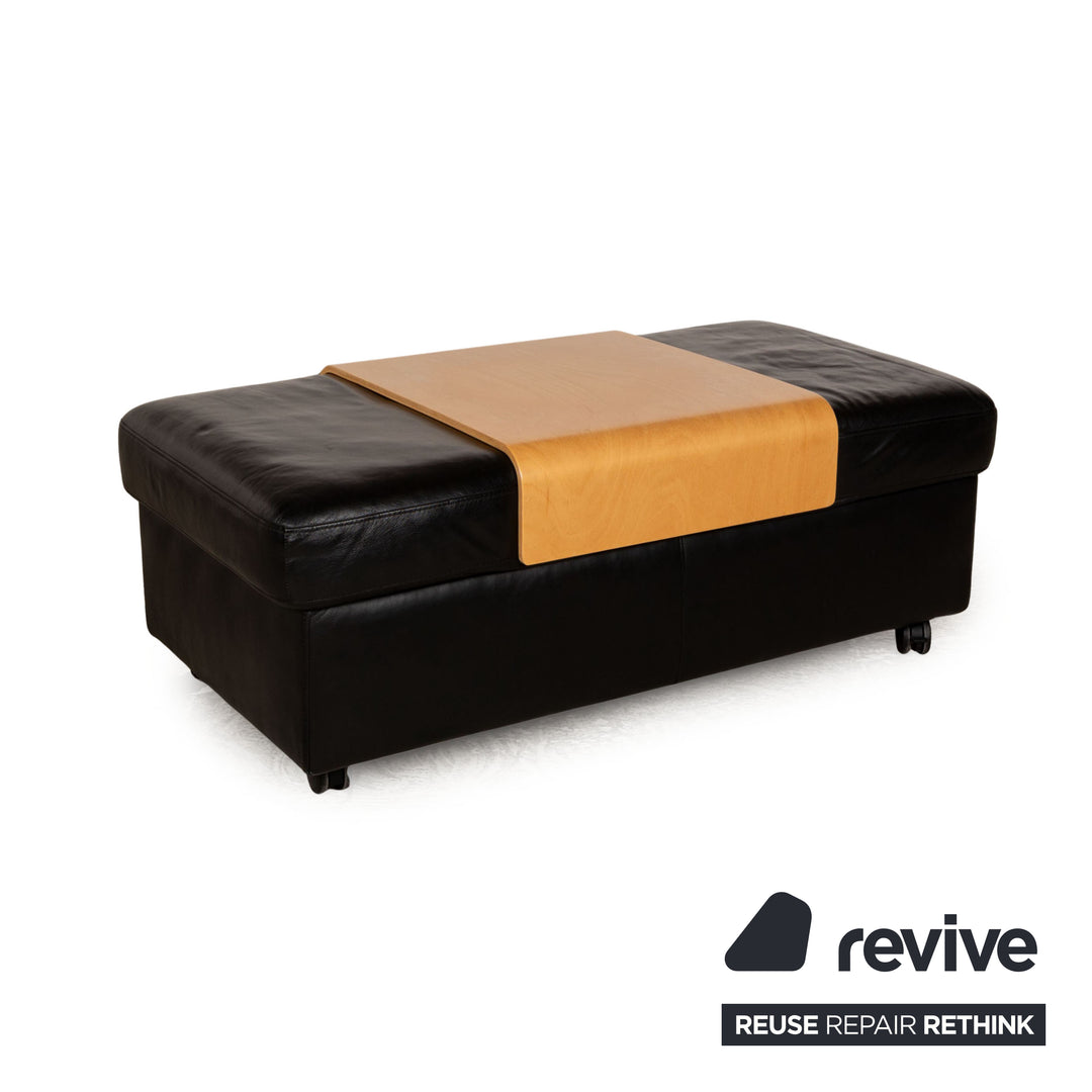 Stressless Paradise Leder Sofa Garnitur Schwarz Hocker Dreisitzer Couch