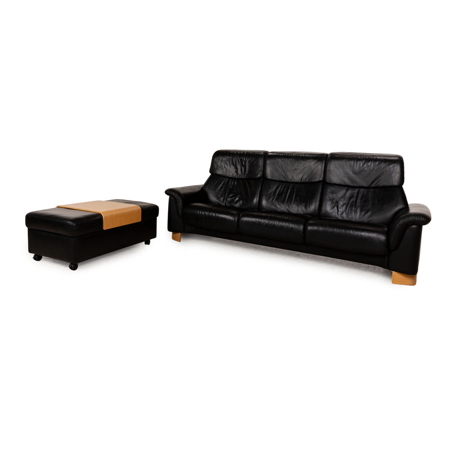 Stressless Paradise Leder Sofa Garnitur Schwarz Hocker Dreisitzer Couch