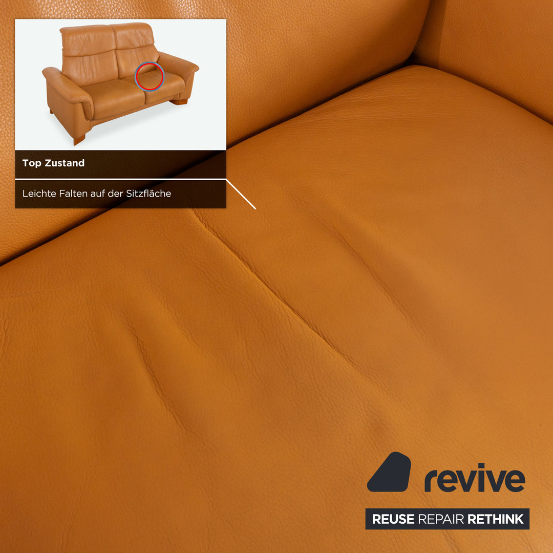 Stressless Paradise Leather Two-Seater Orange Cognac Light Brown Reclining Function