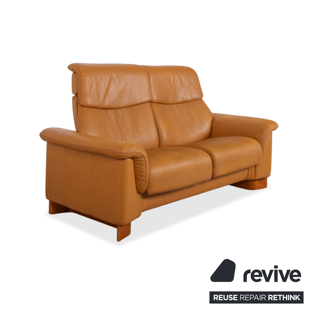 Stressless Paradise Leather Two-Seater Orange Cognac Light Brown Reclining Function