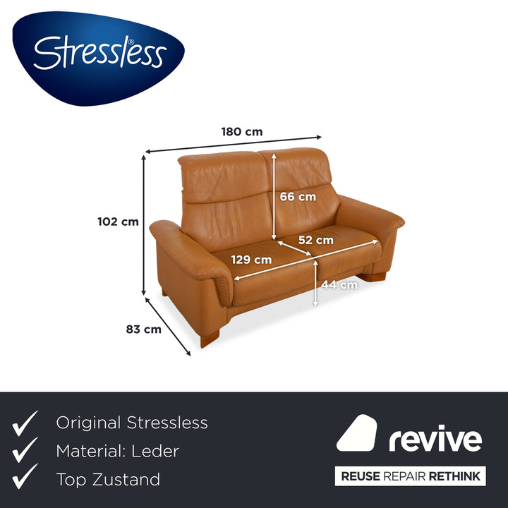 Stressless Paradise Leather Two-Seater Orange Cognac Light Brown Reclining Function