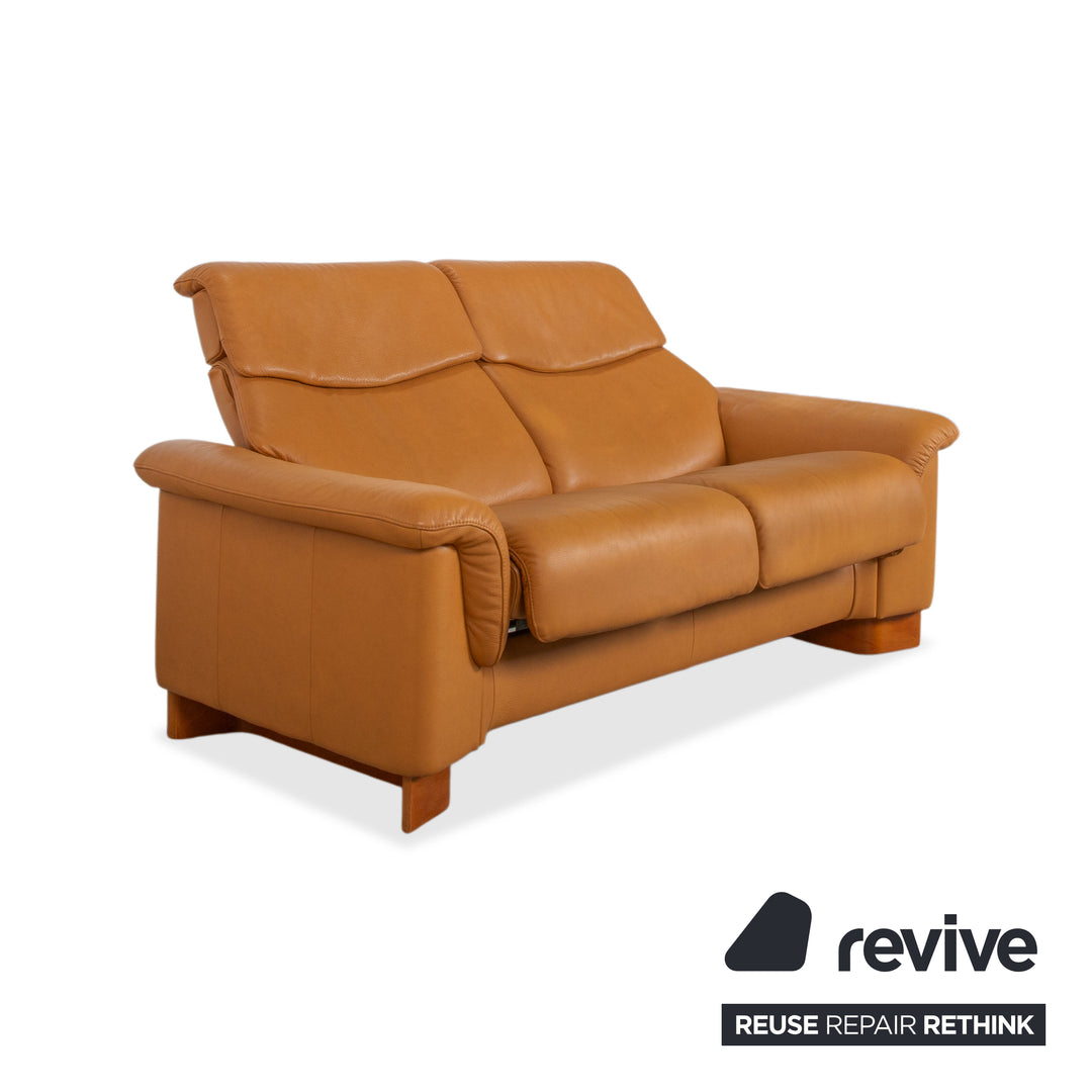 Stressless Paradise Leather Two-Seater Orange Cognac Light Brown Reclining Function