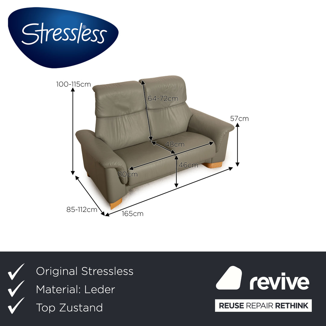 Stressless Paradise Leather Two-Seater Grey Sofa Couch Relaxation Function and Adjustable Headrests