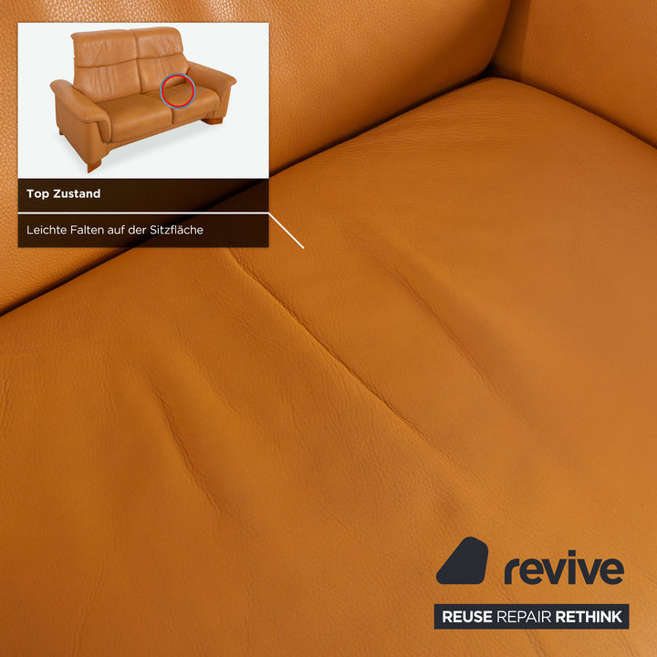 Stressless Paradise Leather Two-Seater & Ottoman Orange Cognac Light Brown Manual Function Reclining Function