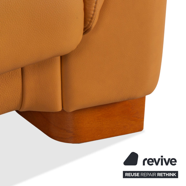 Stressless Paradise Leather Two-Seater & Ottoman Orange Cognac Light Brown Manual Function Reclining Function