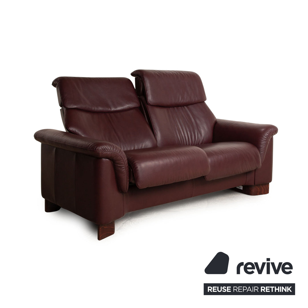 Stressless Paradise Leather Two Seater Red Brown Sofa Couch Manual Function