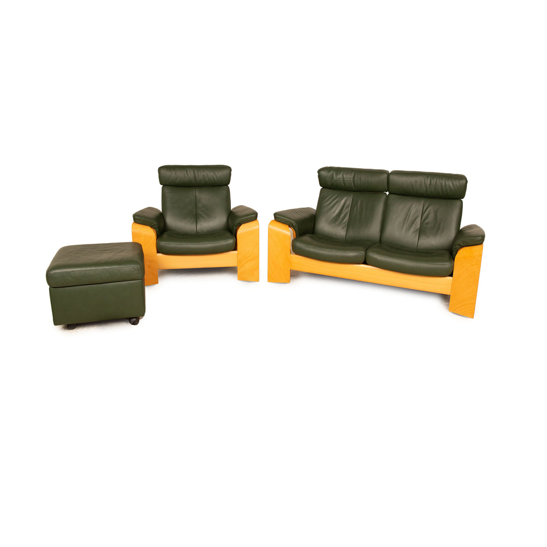 Stressless Pegasus Leather Sofa Set Green Two Seater Armchair Stool Sofa Couch Manual Function