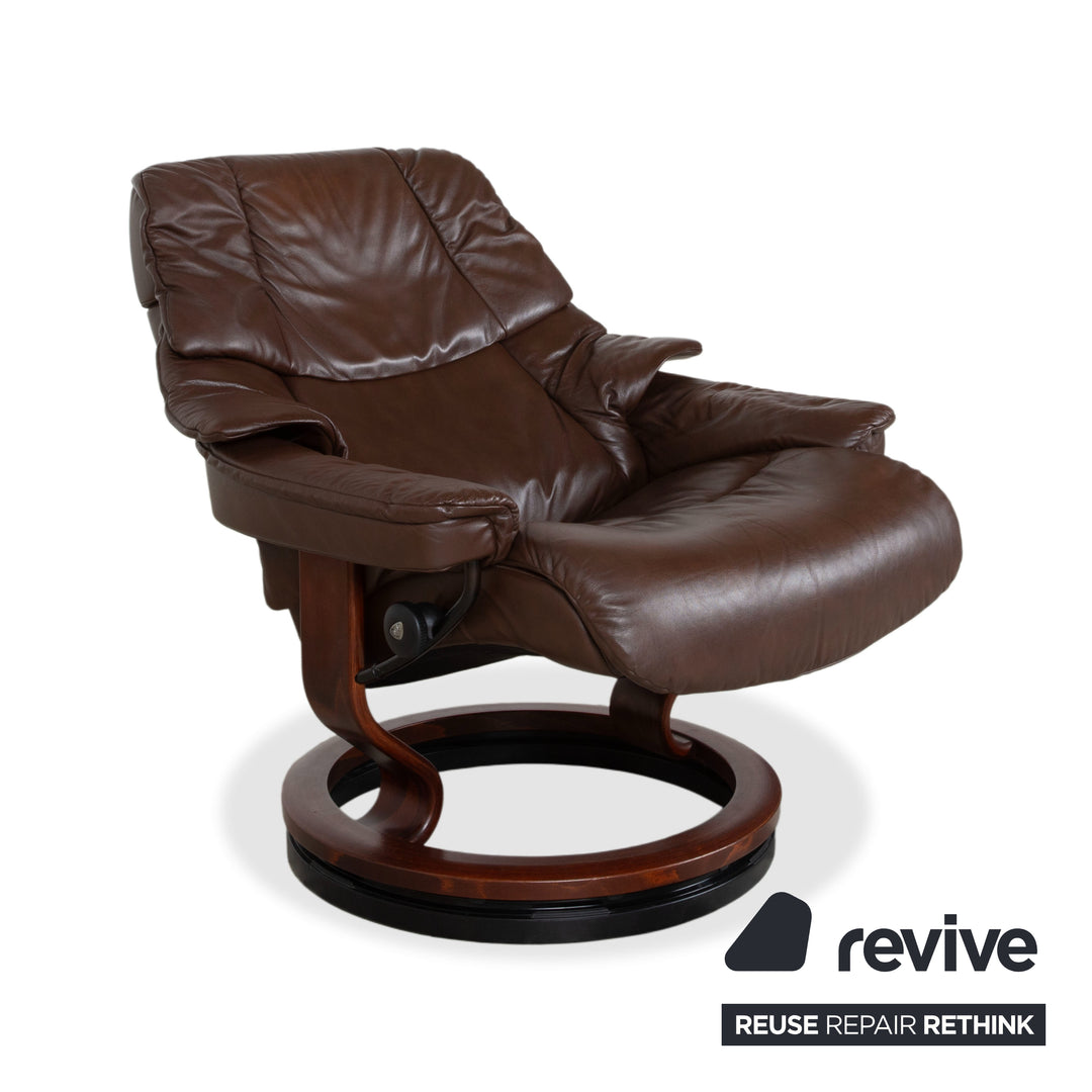 Stressless Reno Leder Holz Sessel inkl. Hocker Braun Kastanie Relaxfunktion