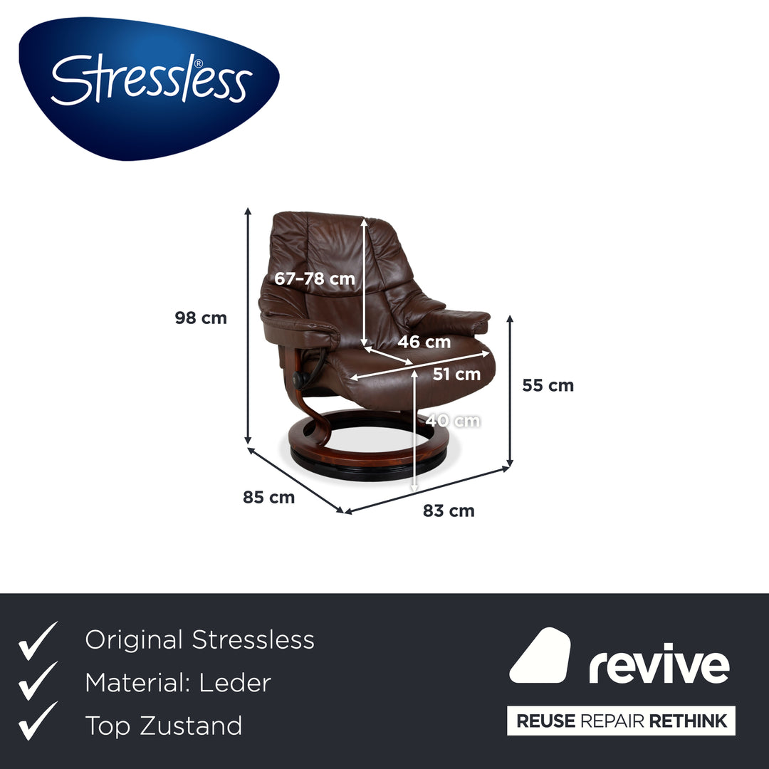 Stressless Reno Cuir Bois Fauteuil avec repose-pieds Marron Châtaigne Fonction relax