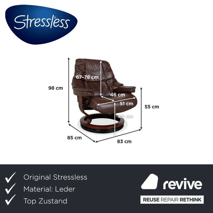 Stressless Reno Cuir Bois Fauteuil avec repose-pieds Marron Châtaigne Fonction relax