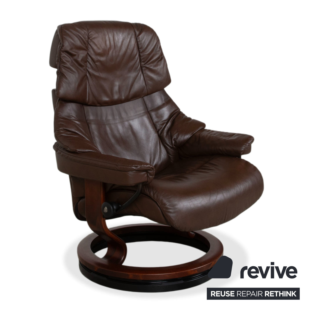 Stressless Reno Leder Holz Sessel inkl. Hocker Braun Kastanie Relaxfunktion