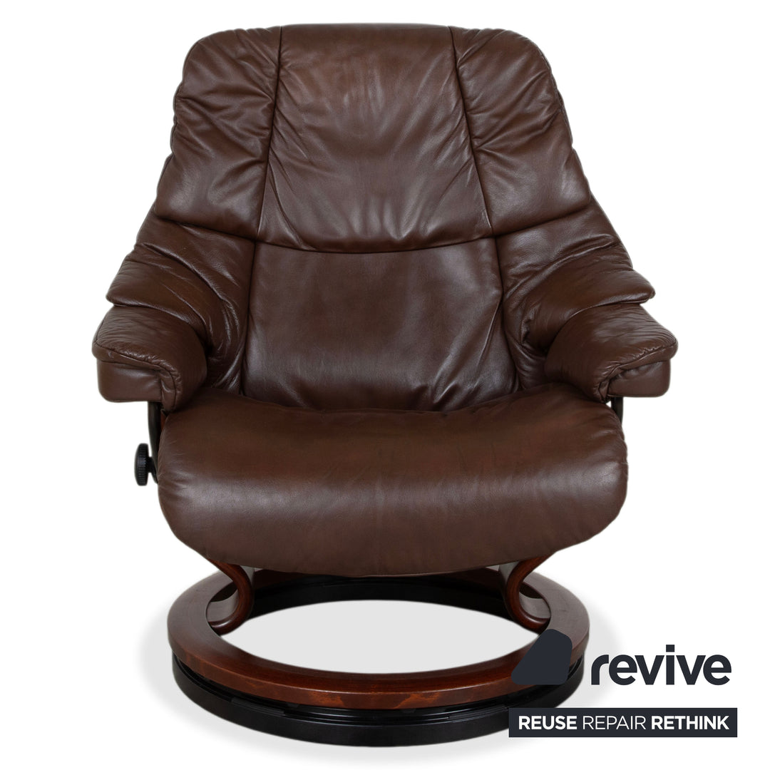 Stressless Reno Leder Holz Sessel inkl. Hocker Braun Kastanie Relaxfunktion