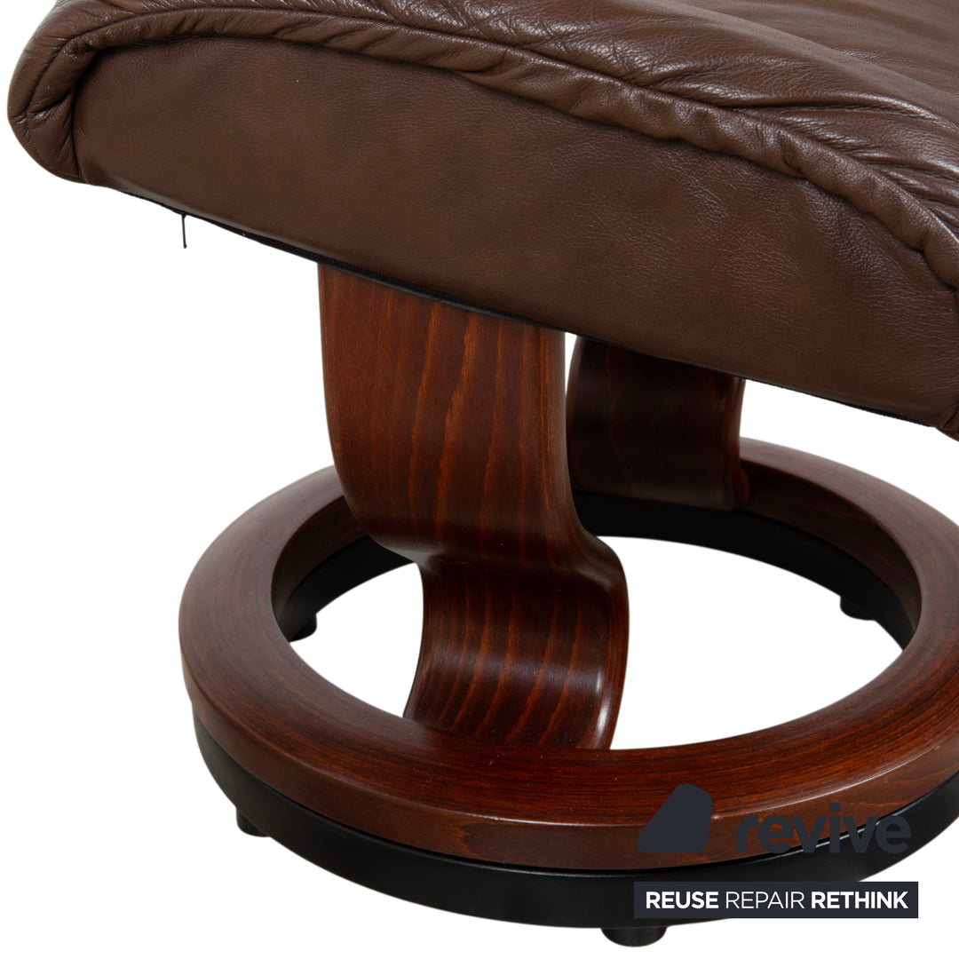 Stressless Reno Leather Wood Recliner including Ottoman Brown Chestnut Relaxation Function