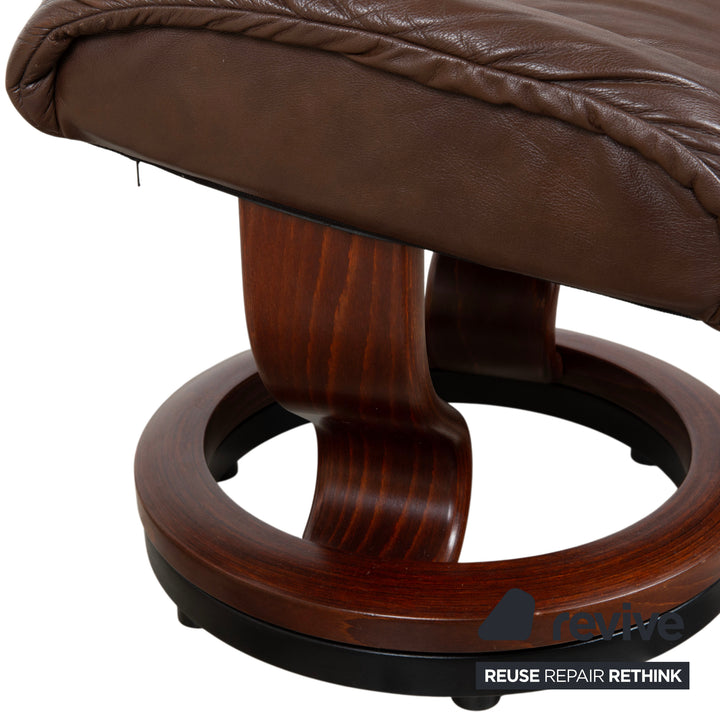 Stressless Reno Leather Wood Recliner including Ottoman Brown Chestnut Relaxation Function