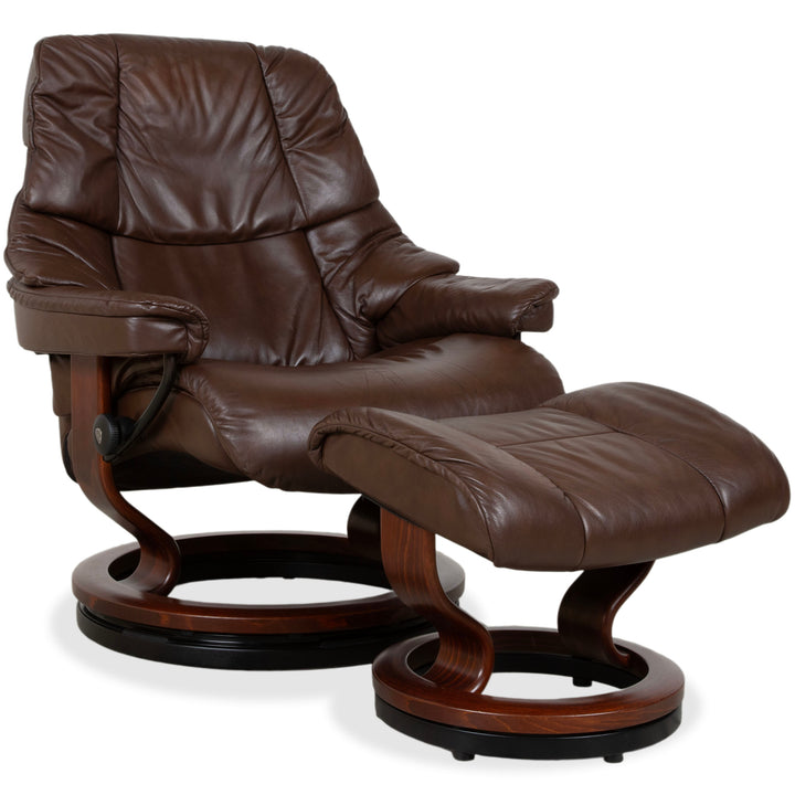 Stressless Reno Leder Holz Sessel inkl. Hocker Braun Kastanie Relaxfunktion