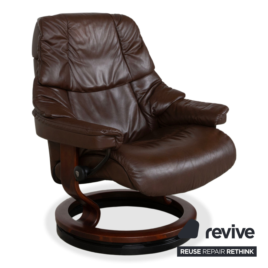 Stressless Reno Leather Wood Recliner including Ottoman Brown Chestnut Relaxation Function
