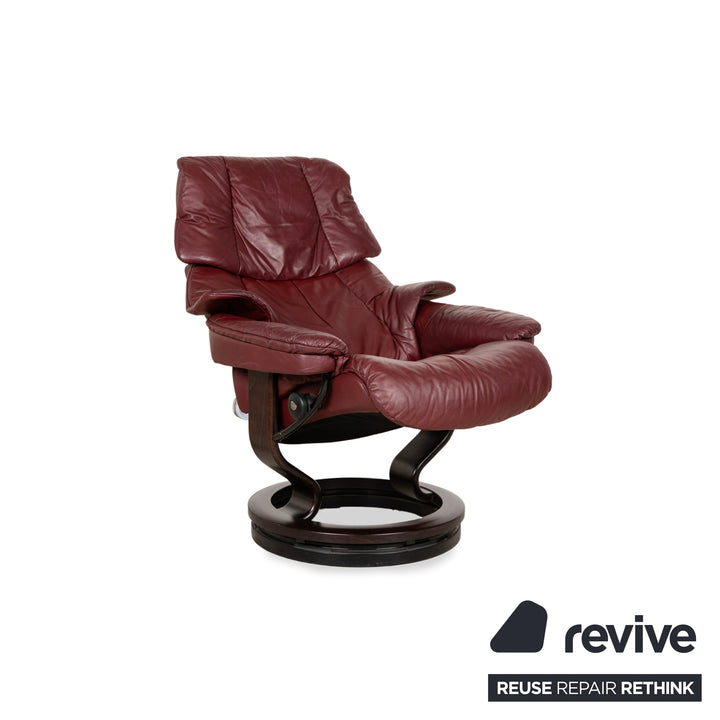 Stressless Reno Leder Holz Sessel Rot Kastanie Dunkelrot inkl. Hocker manuelle Funktion