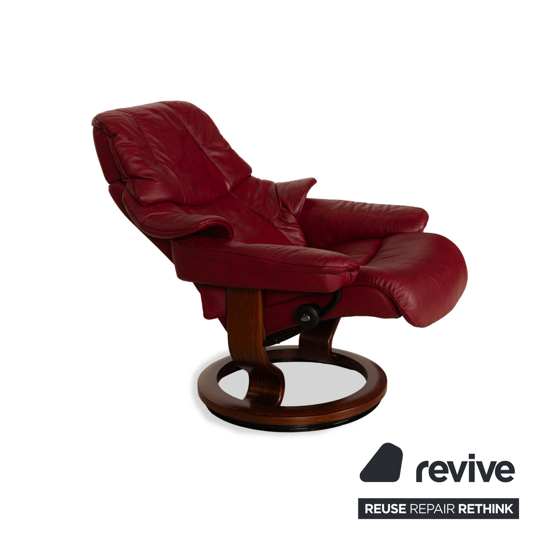 Stressless Reno Leder Holz Sessel Rot inkl. Hocker manuelle Funktion