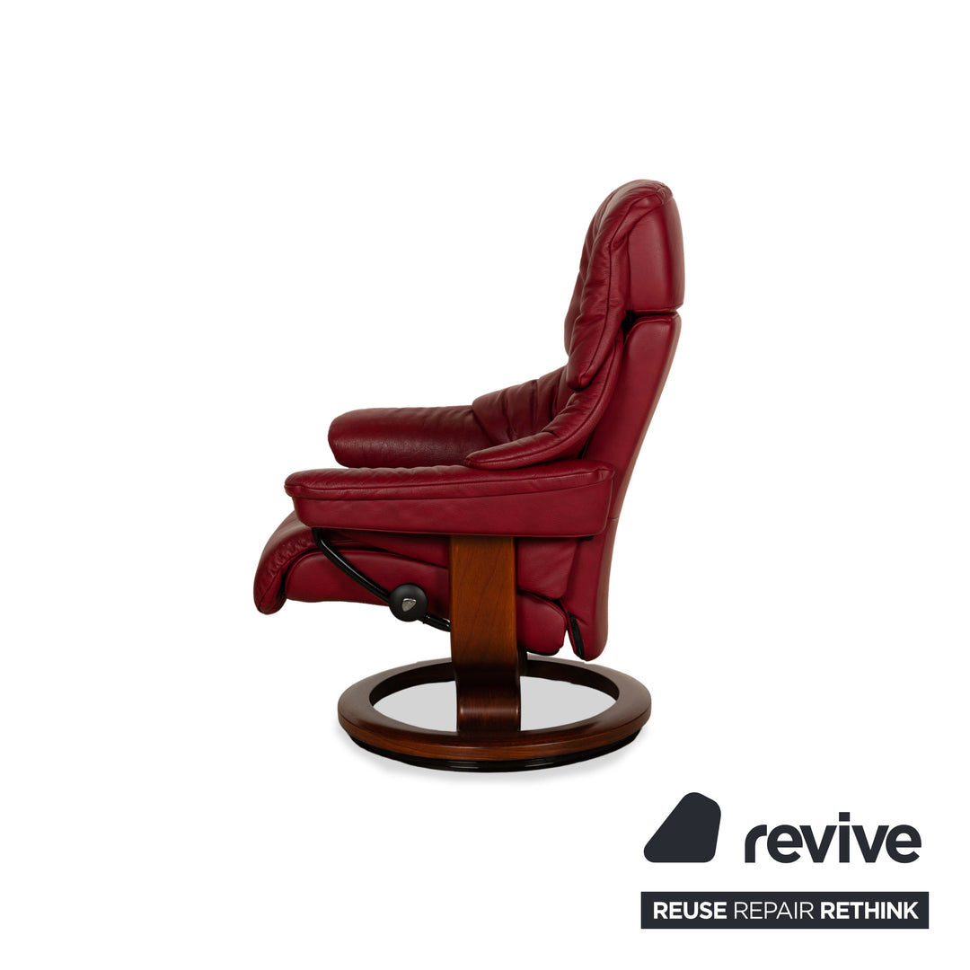 Stressless Reno Leder Holz Sessel Rot inkl. Hocker manuelle Funktion