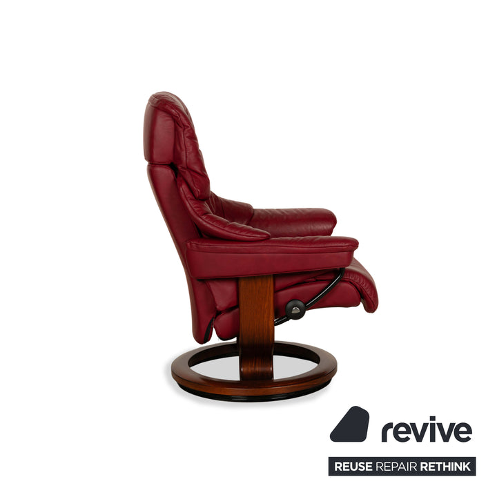 Stressless Reno Leder Holz Sessel Rot inkl. Hocker manuelle Funktion